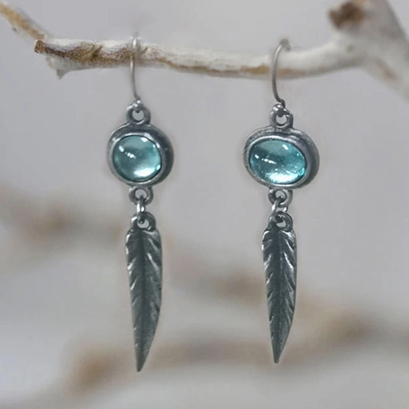 Wholesale Opal Feather Pendant Alloy Earrings
