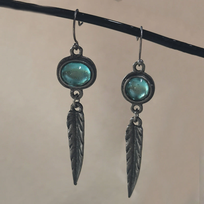 Wholesale Opal Feather Pendant Alloy Earrings