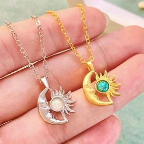 Wholesale Opal Sun Moon Alloy Necklaces