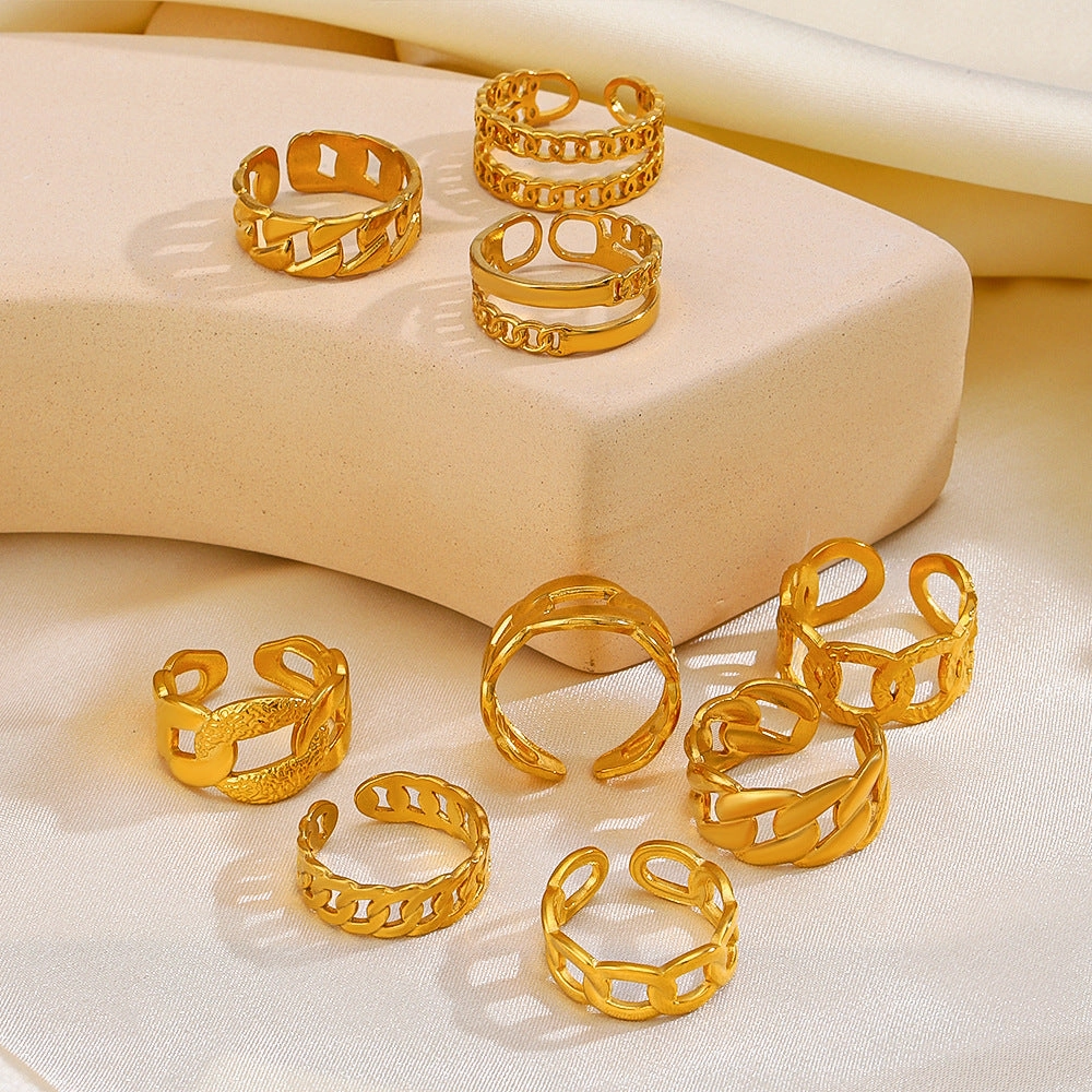 Wholesale Open Adjustable Chain Gold Stainless Steel Ring