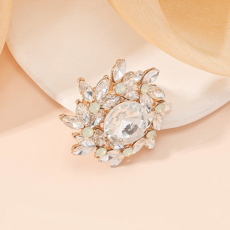 Wholesale Open Rotary Copper Set Diamond Multi-Layered Flower Ring
