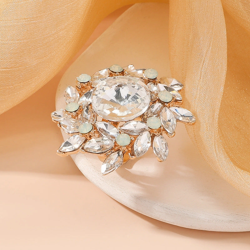 Wholesale Open Rotary Copper Set Diamond Multi-Layered Flower Ring
