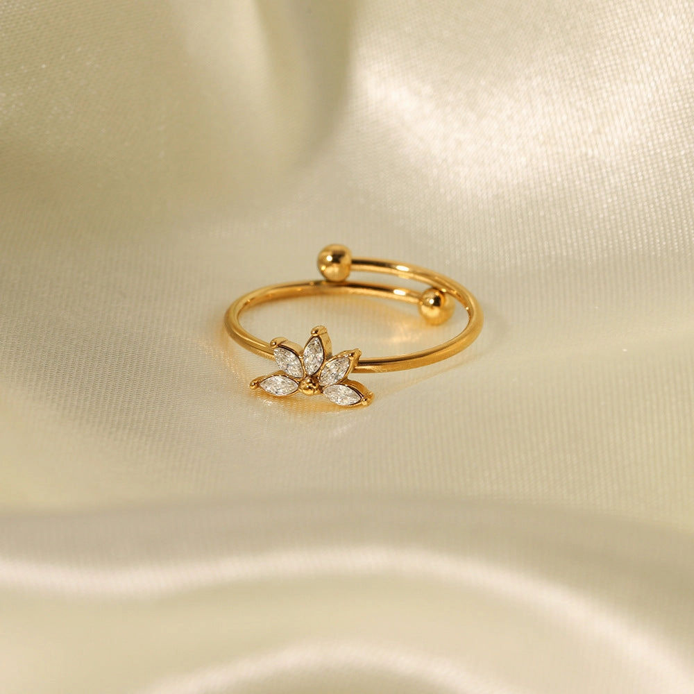 Wholesale Opening Adjustable Geometric Flower Stainless Steel Plated 18K Diamond Ring