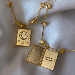 Wholesale Opening and Closing Star Moon Diamond Lock Copper Necklace