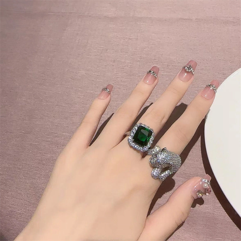 Wholesale Opening Diamond Inlaid Leopard Copper Rings