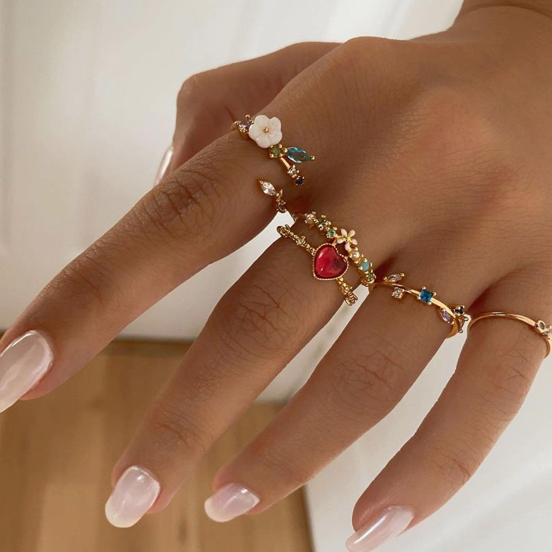 Wholesale Opening Gold-plated Flower 4-piece Metal Ring Set