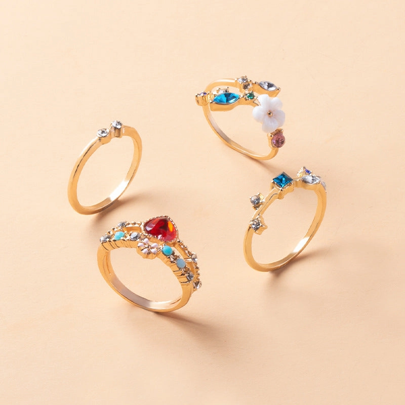 Wholesale Opening Gold-plated Flower 4-piece Metal Ring Set