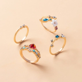 Wholesale Opening Gold-plated Flower 4-piece Metal Ring Set