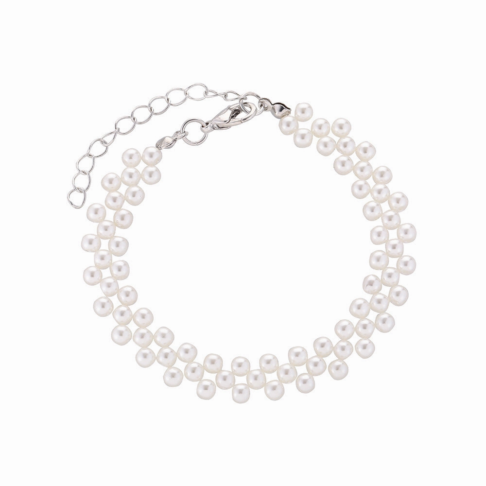 Wholesale Openwork Braided Pearl Alloy Bracelet