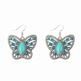 Wholesale Openwork Diamond Butterfly Turquoise Earrings