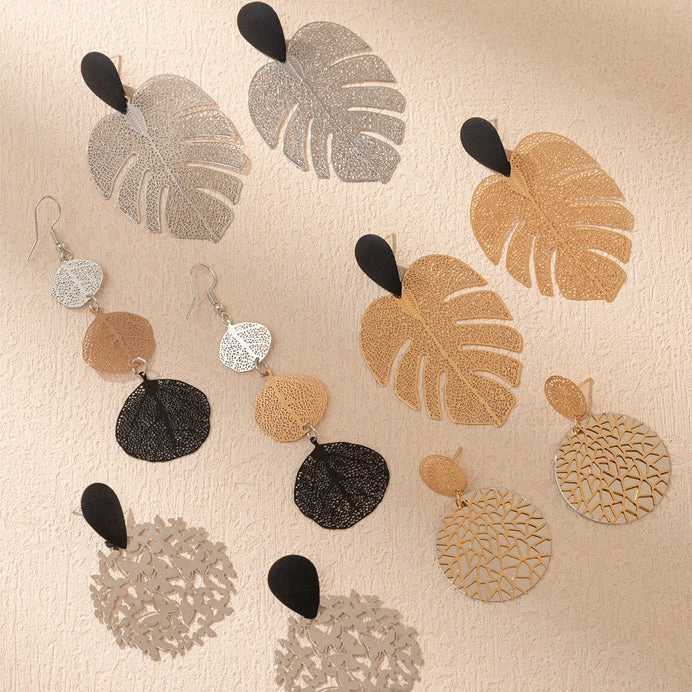 Wholesale Openwork Leaf Metal Earrings