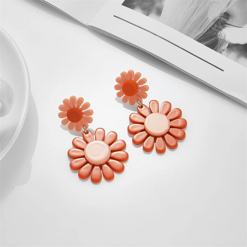 Wholesale Orange Sunflower Acrylic Earrings