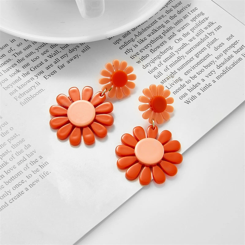 Wholesale Orange Sunflower Acrylic Earrings