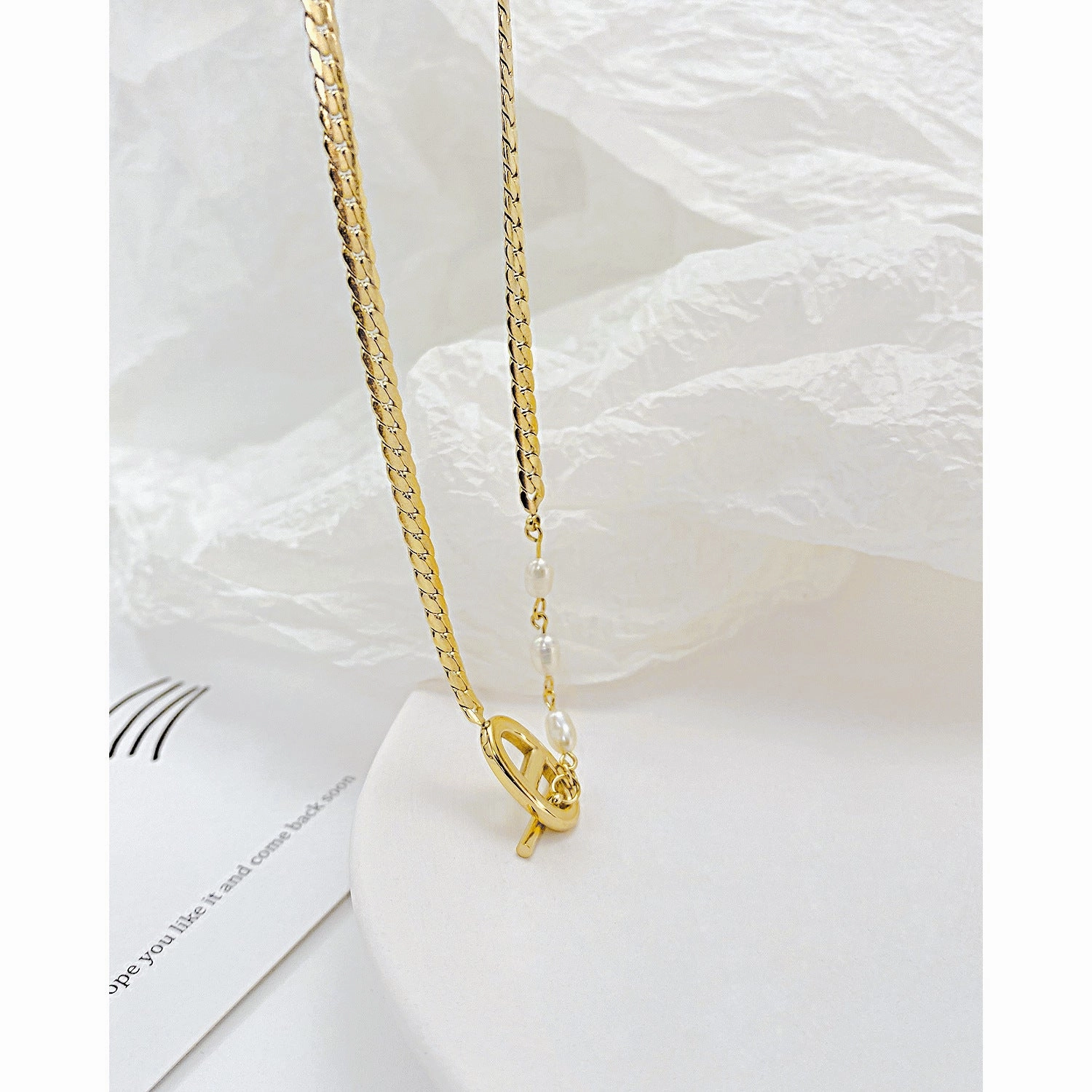 Wholesale OT Buckle Titanium Steel Pearl Necklace Clavicle Chain