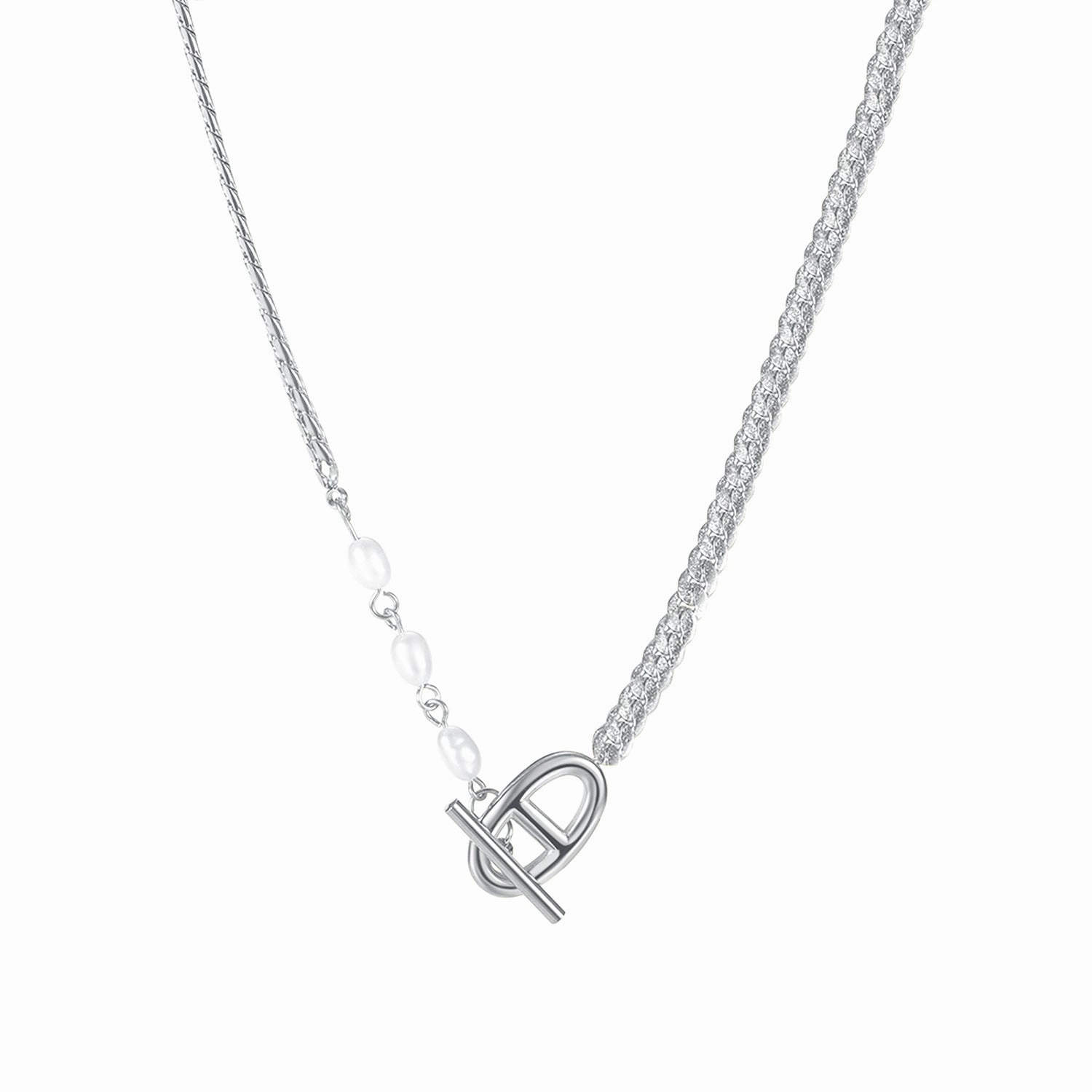 Wholesale OT Buckle Titanium Steel Pearl Necklace Clavicle Chain
