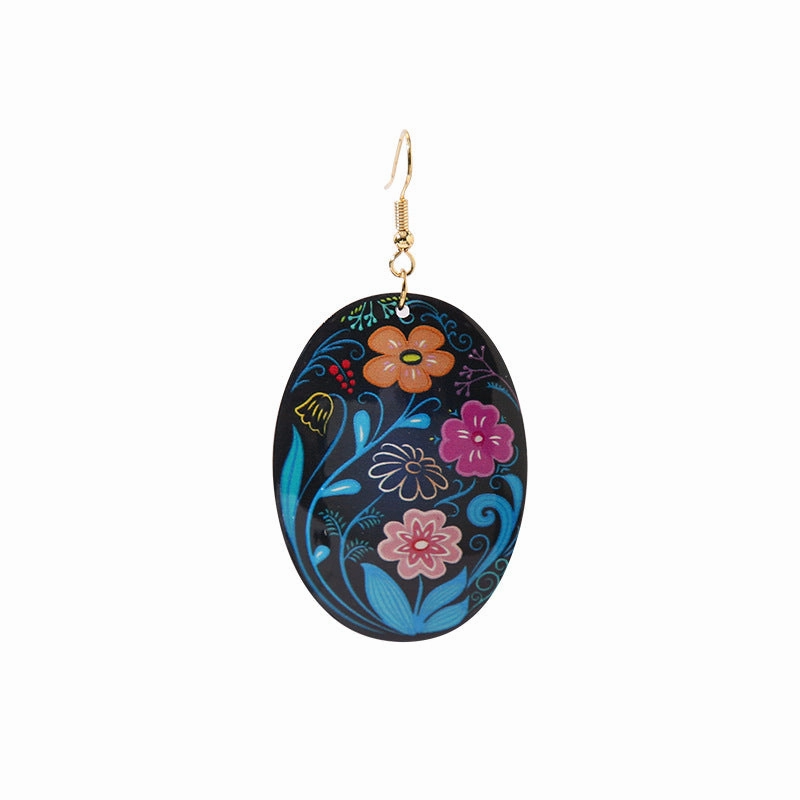 Wholesale Oval Acrylic Colored Flowers Earrings