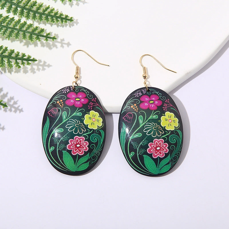 Wholesale Oval Acrylic Colored Flowers Earrings