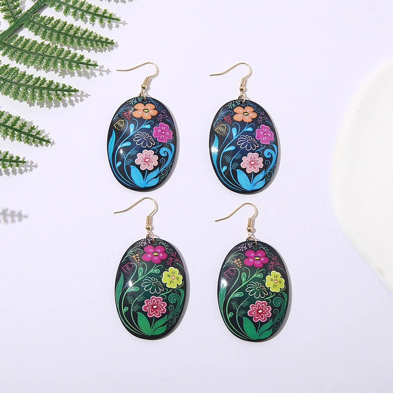 Wholesale Oval Acrylic Colored Flowers Earrings
