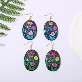 Wholesale Oval Acrylic Colored Flowers Earrings