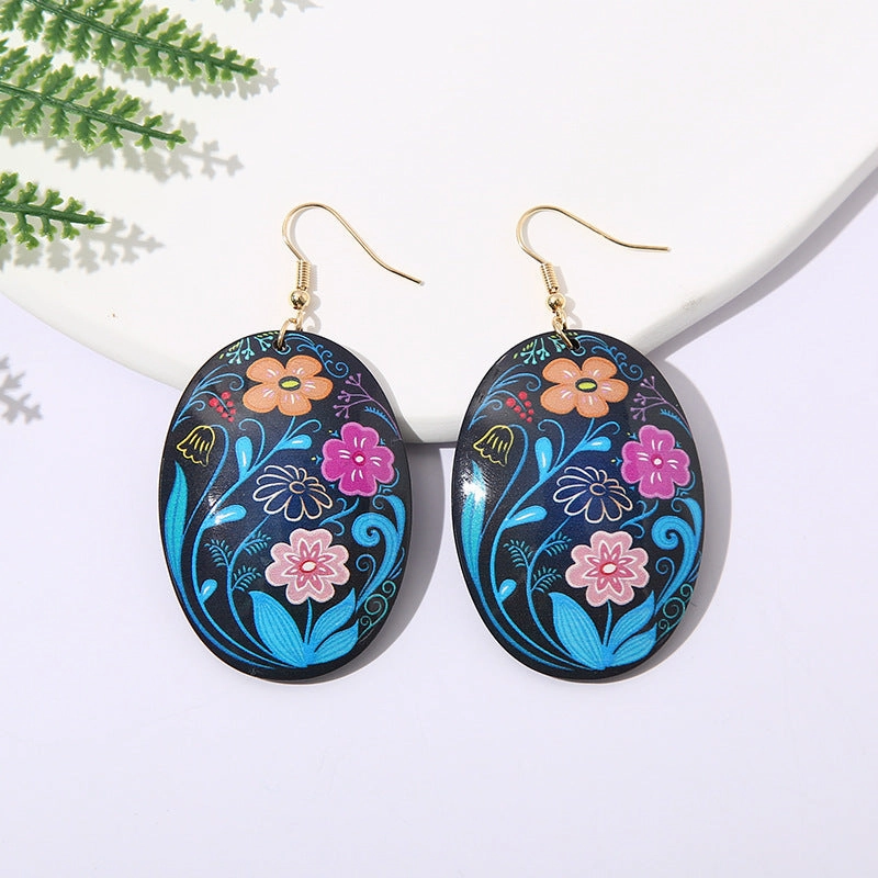 Wholesale Oval Acrylic Colored Flowers Earrings