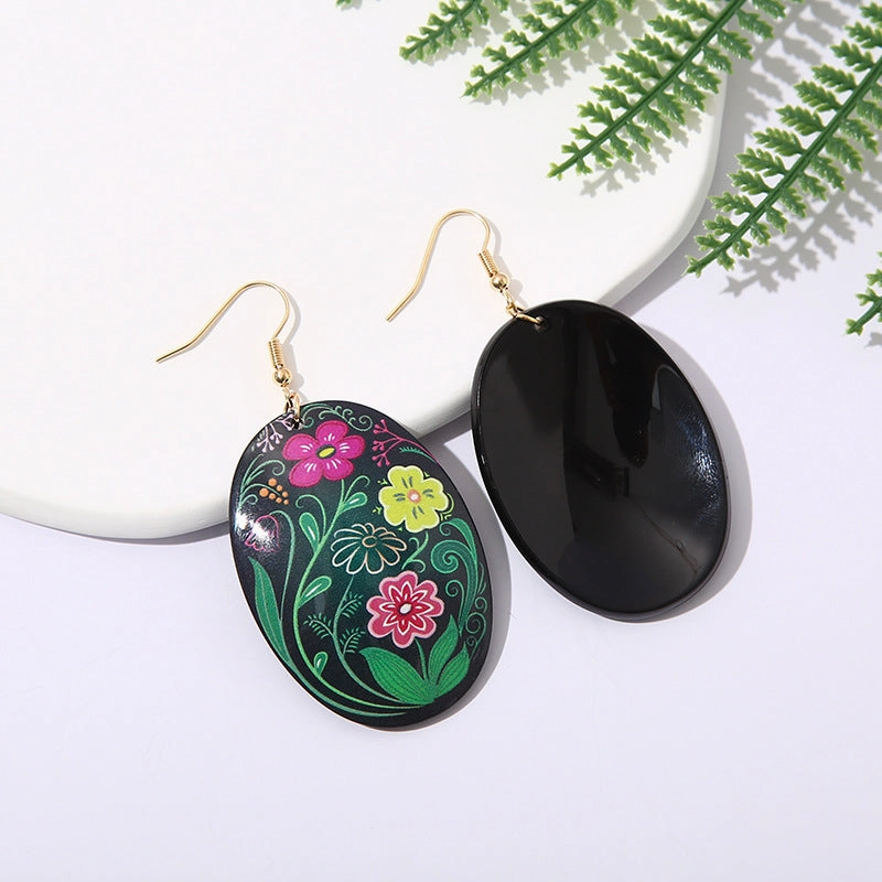 Wholesale Oval Acrylic Colored Flowers Earrings
