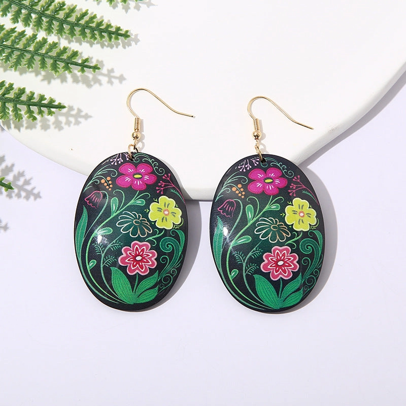 Wholesale Oval Acrylic Colored Flowers Earrings