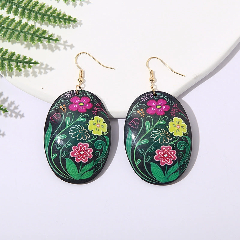 Wholesale Oval Acrylic Colored Flowers Earrings