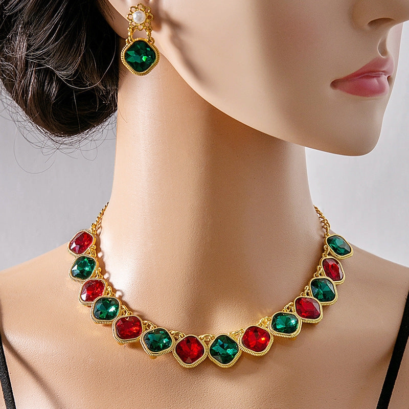 Wholesale Oval Square Jewelry Set Flowers Evening Bridal Accessories Necklace Vintage Earrings