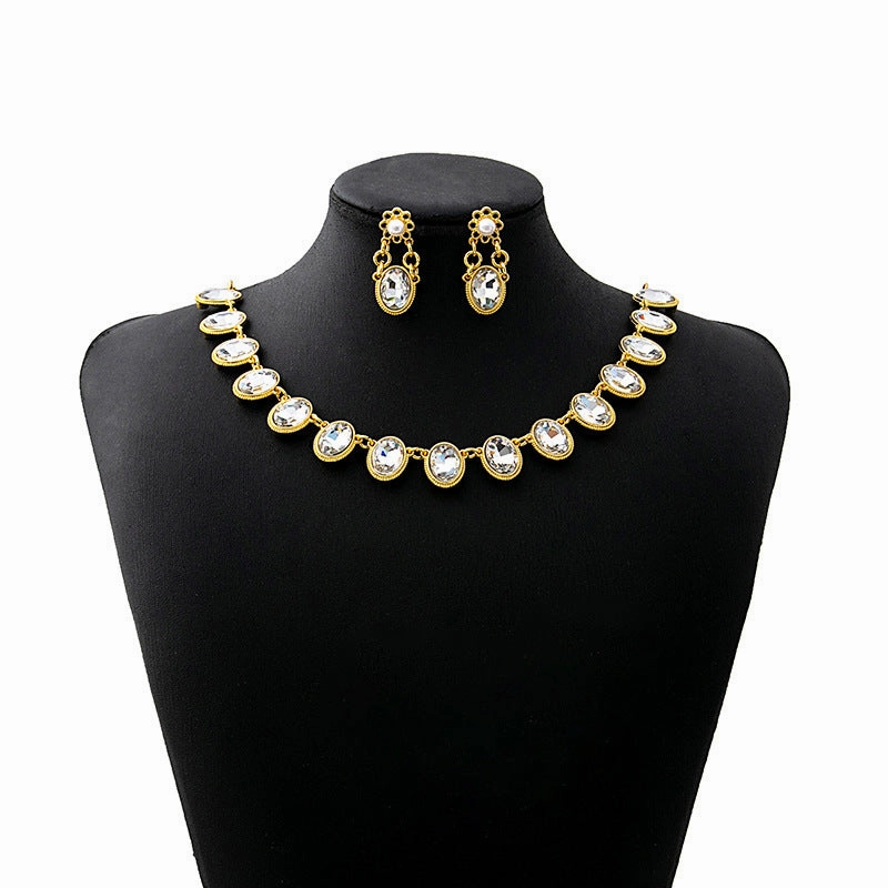 Wholesale Oval Square Jewelry Set Flowers Evening Bridal Accessories Necklace Vintage Earrings