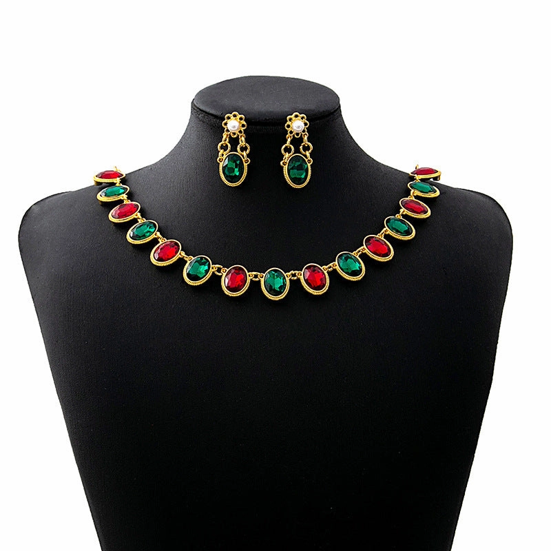 Wholesale Oval Square Jewelry Set Flowers Evening Bridal Accessories Necklace Vintage Earrings