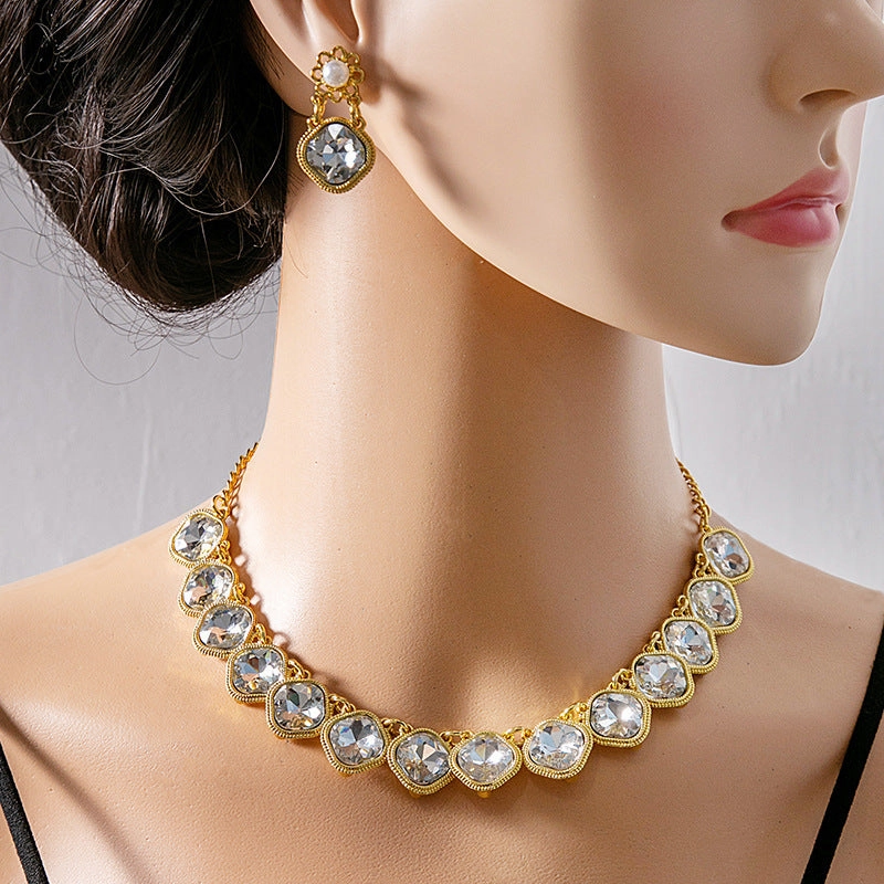 Wholesale Oval Square Jewelry Set Flowers Evening Bridal Accessories Necklace Vintage Earrings