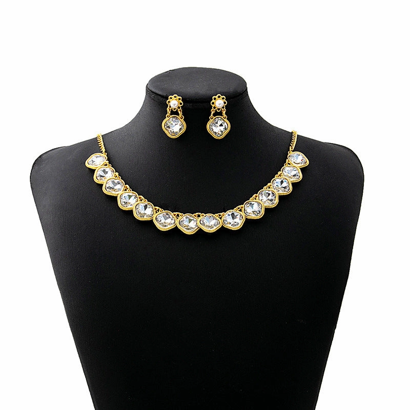 Wholesale Oval Square Jewelry Set Flowers Evening Bridal Accessories Necklace Vintage Earrings