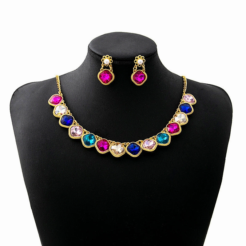 Wholesale Oval Square Jewelry Set Flowers Evening Bridal Accessories Necklace Vintage Earrings