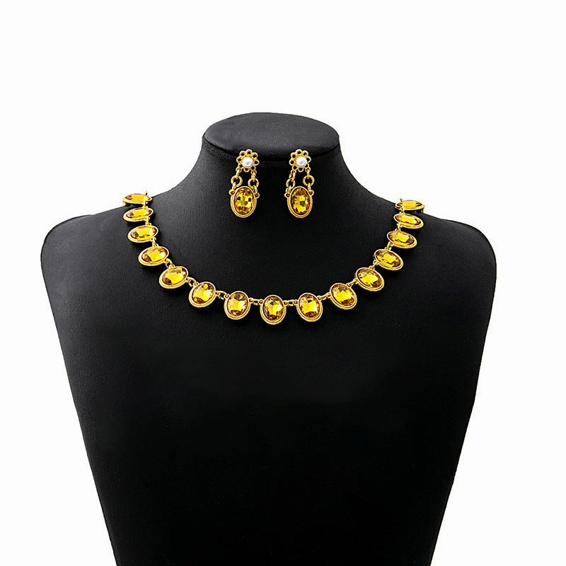 Wholesale Oval Square Jewelry Set Flowers Evening Bridal Accessories Necklace Vintage Earrings