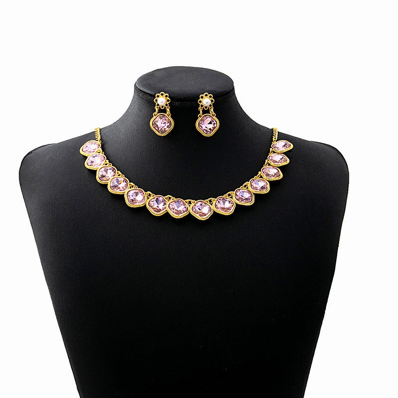 Wholesale Oval Square Jewelry Set Flowers Evening Bridal Accessories Necklace Vintage Earrings