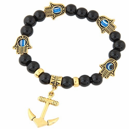 Wholesale Owl Blue Eyes Metal Beaded Bracelet