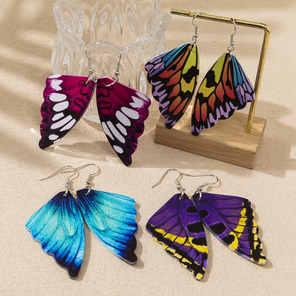 Wholesale Painted Butterfly PU Leather Earrings