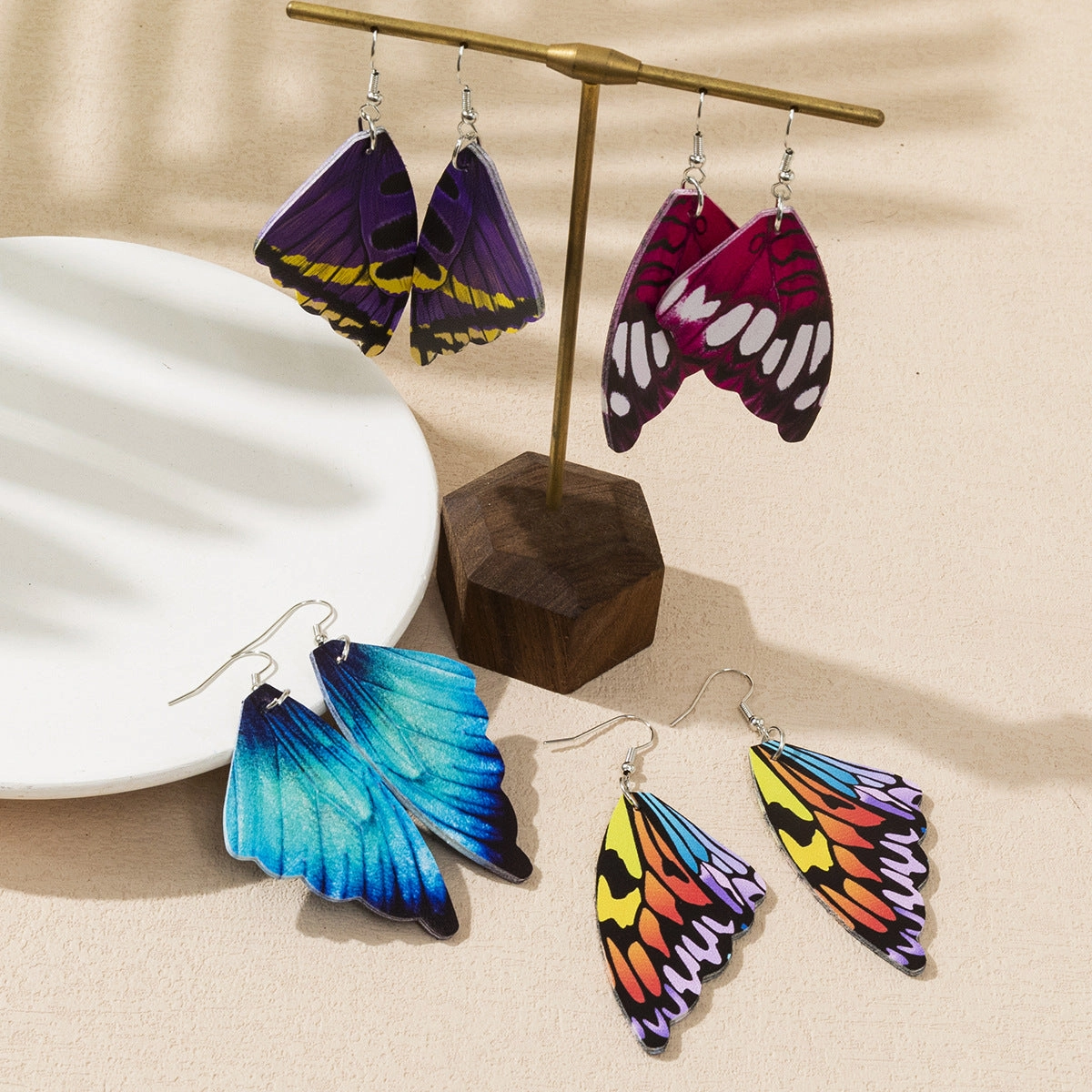 Wholesale Painted Butterfly PU Leather Earrings