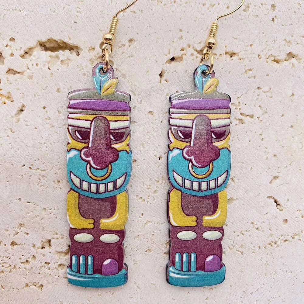 Wholesale Painted Face Print Acrylic Earrings