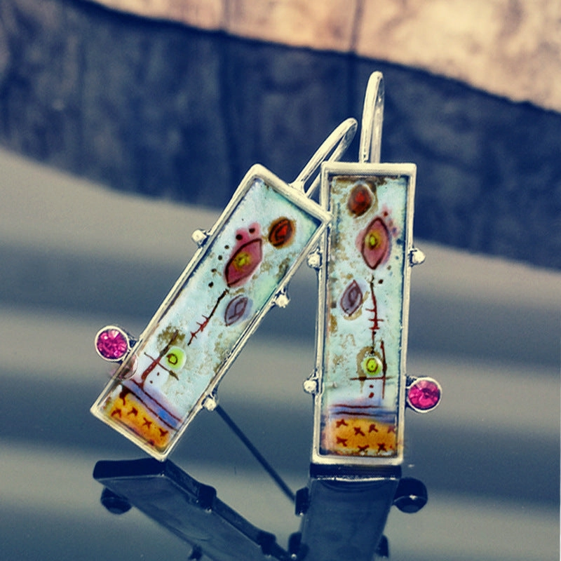 Wholesale Painted Floral Enamel Broken Flower Diamond Metal Earrings