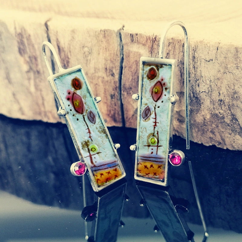 Wholesale Painted Floral Enamel Broken Flower Diamond Metal Earrings