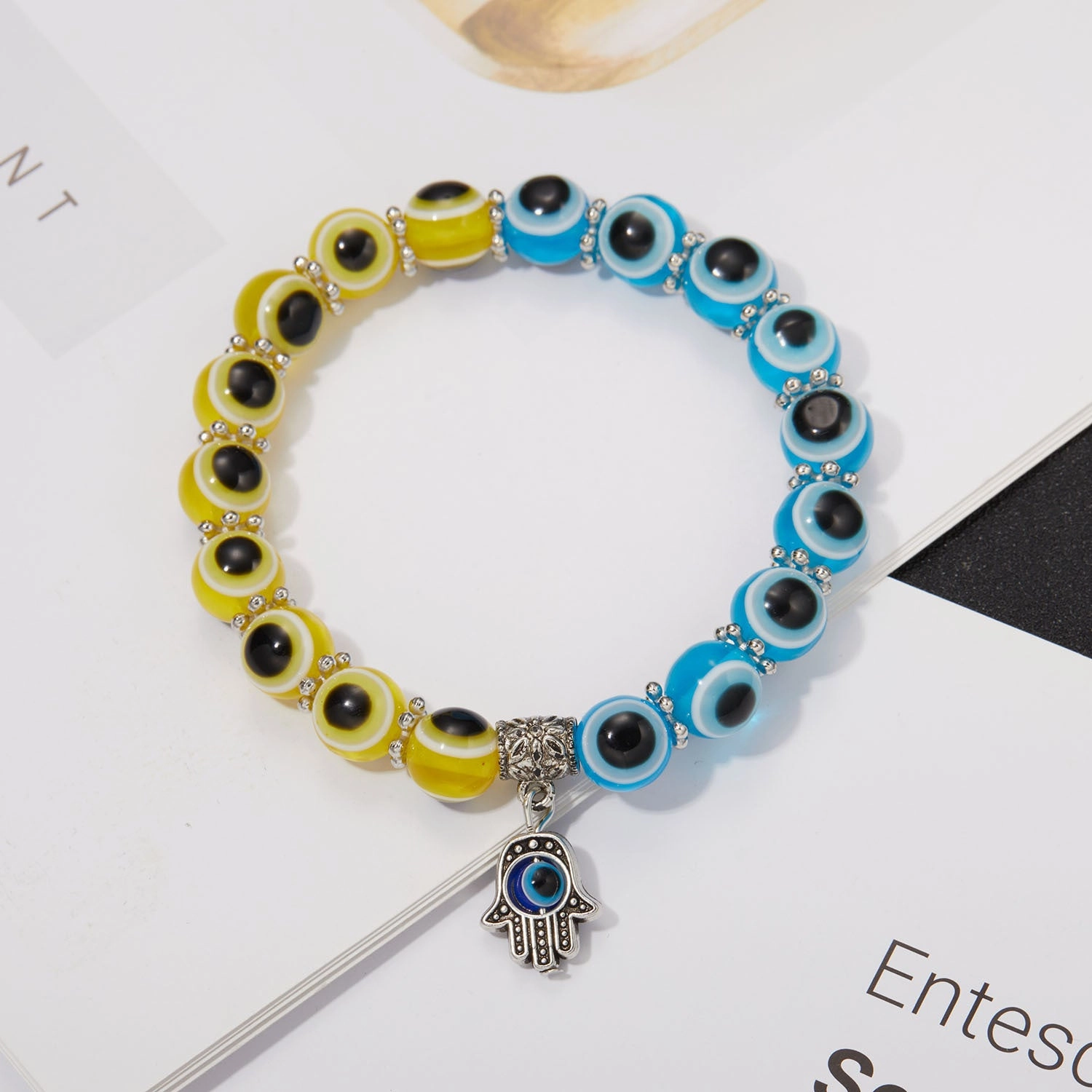 Wholesale Palm Hollow Devil Eyes Beaded Elastic Bracelet
