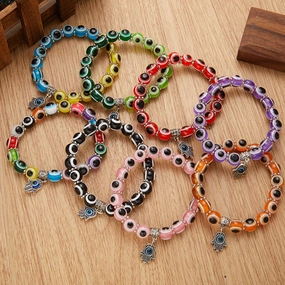 Wholesale Palm Hollow Devil Eyes Beaded Elastic Bracelet