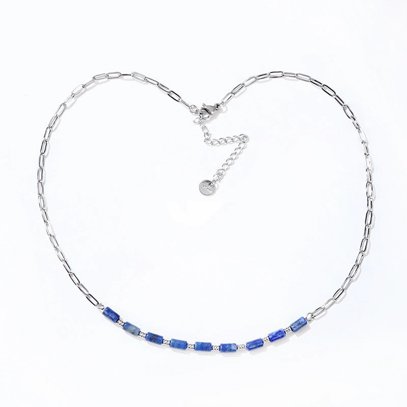 Wholesale Paper Clip Chain Tiger Eye Blue Gold Stone Stainless Steel Neckplaces
