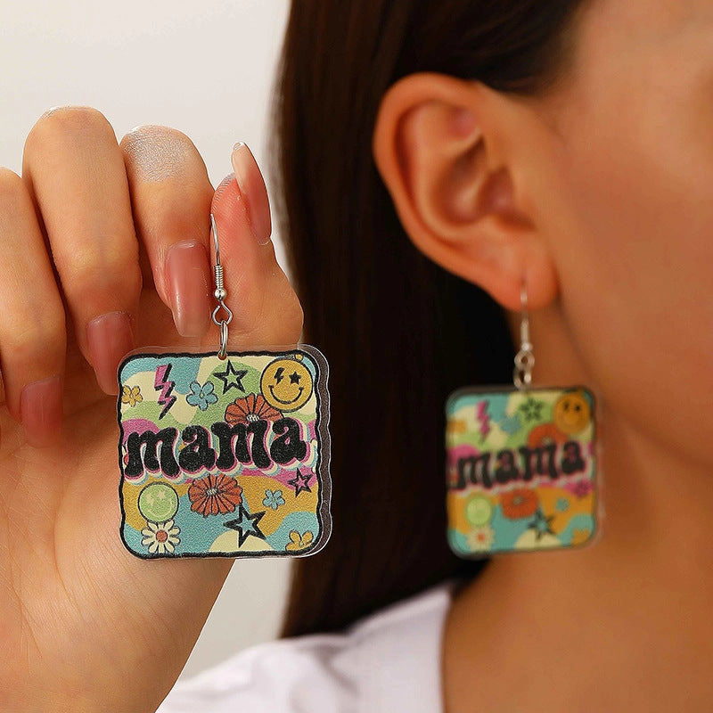 Wholesale Pastoral color letter MAMA acrylic earrings