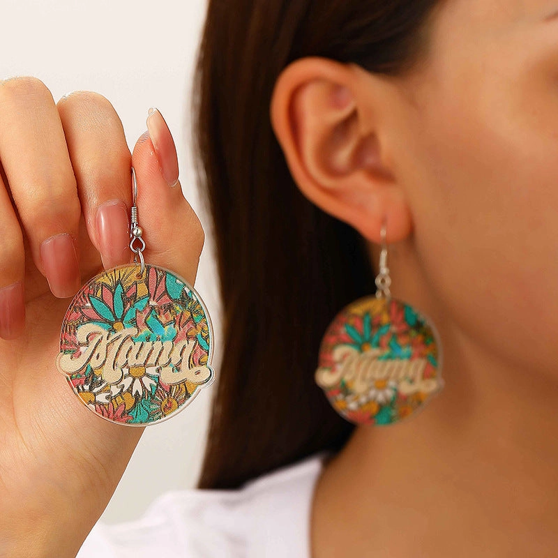 Wholesale Pastoral color letter MAMA acrylic earrings