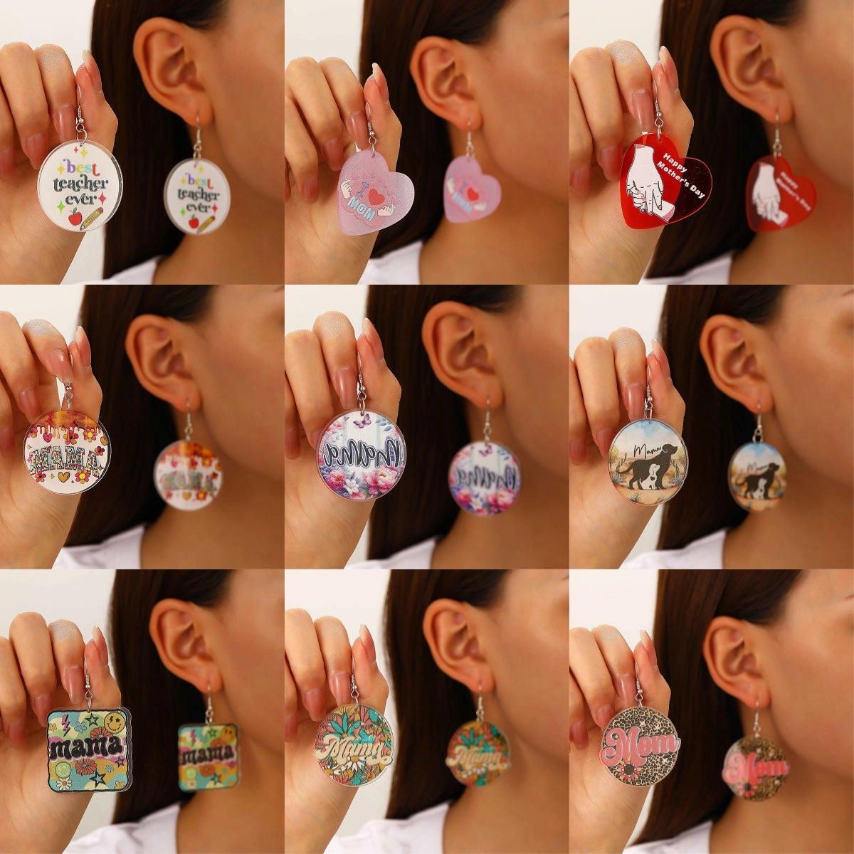 Wholesale Pastoral color letter MAMA acrylic earrings