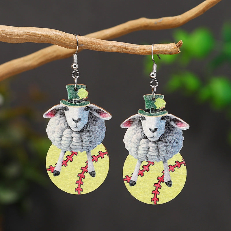Wholesale Patrick's Day Four Leaf Clover Cartoon Wooden Earrings
