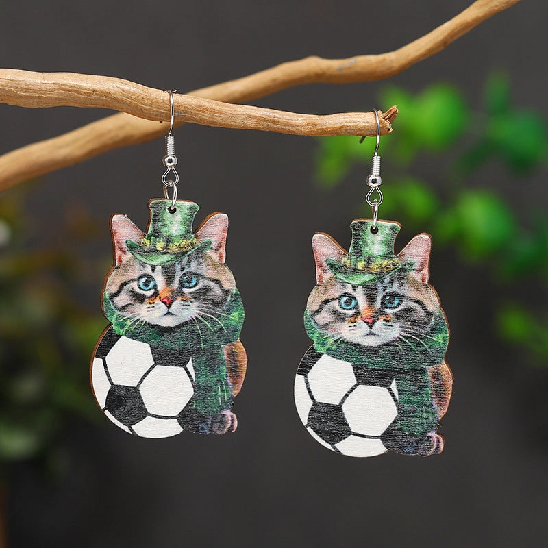 Wholesale Patrick's Day Four Leaf Clover Cartoon Wooden Earrings