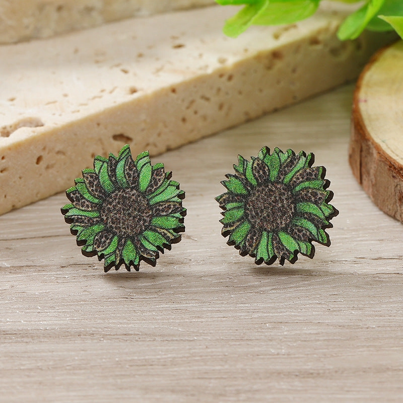 Wholesale Patrick's Day Four Leaf Clover Cartoon Wooden Earrings